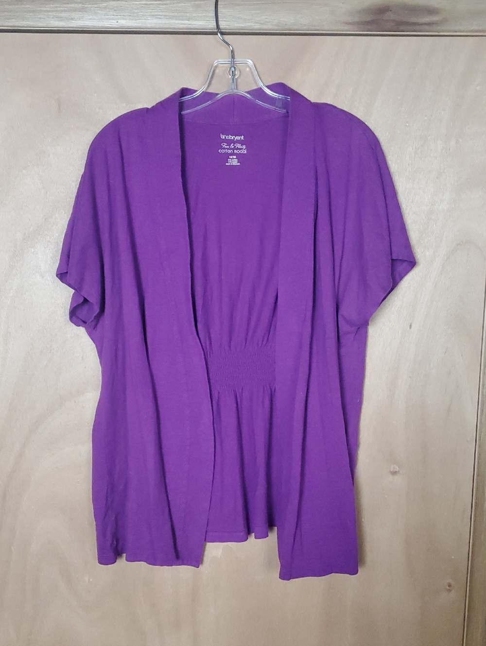 Lane Bryant Purple Short Sleeve Open Front Tunic Cardigan